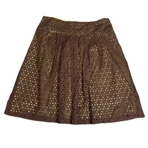 Bob Mackie & Co Chocolate Brown Lime Green‎ Eyelet A-Line Skirt Size 12 Women's